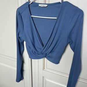 ILLA ILLA Ribbed Blue Twist Front Crop Top